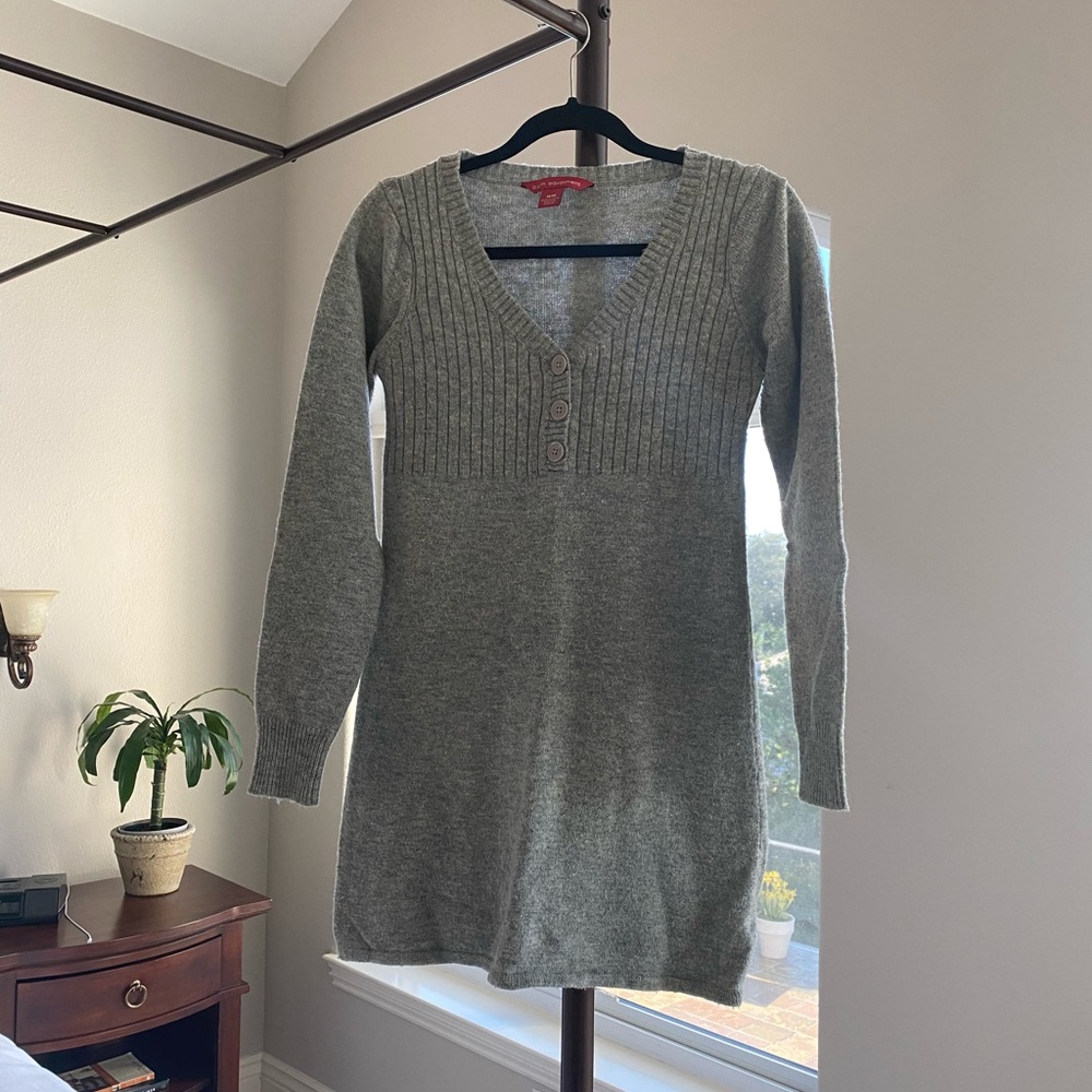Grey Button V-Neck Sweater/Dress